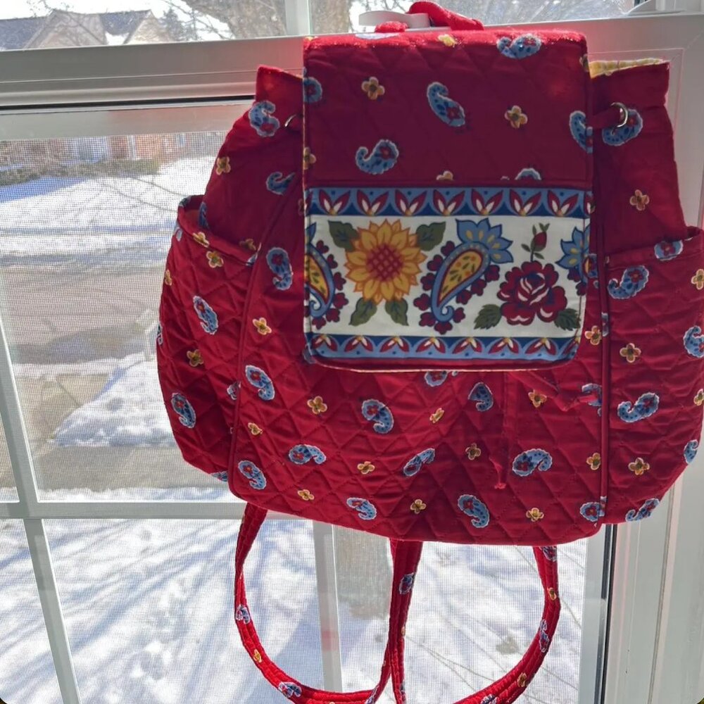 Red Quilted‎ Floral & Paisley Cottagecore Backpack